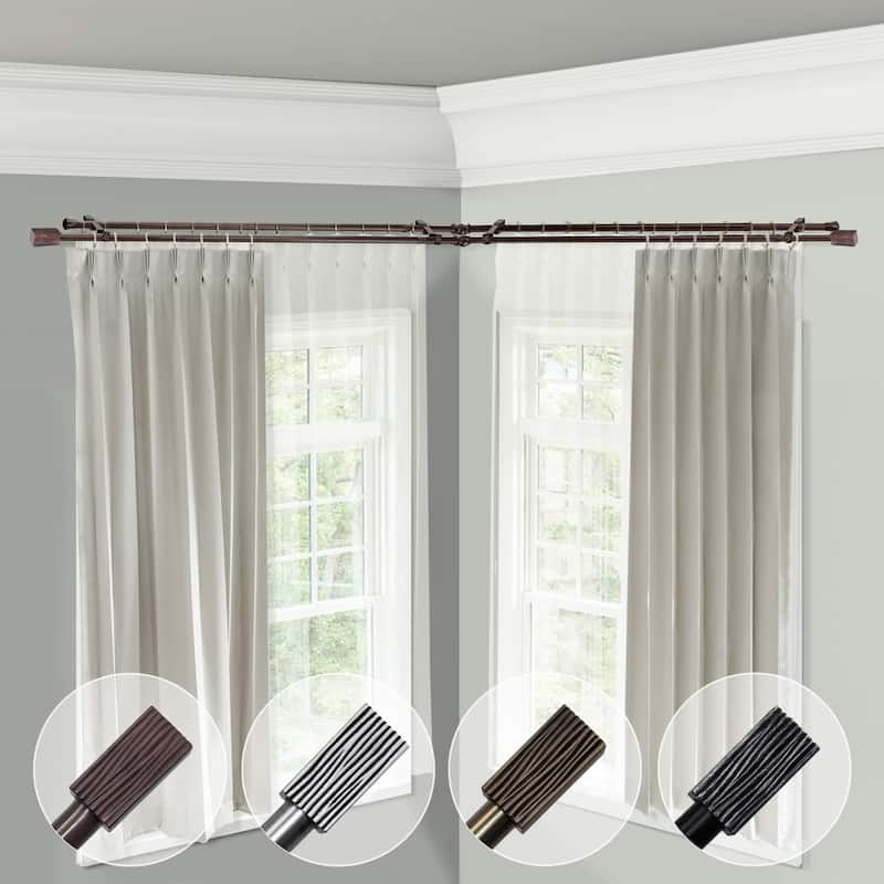 Corner Window Curtain Rods 120-170" Satin Nickel, Double Rod, Adjustable Curtain Hardware, Rustic Home Decor - M