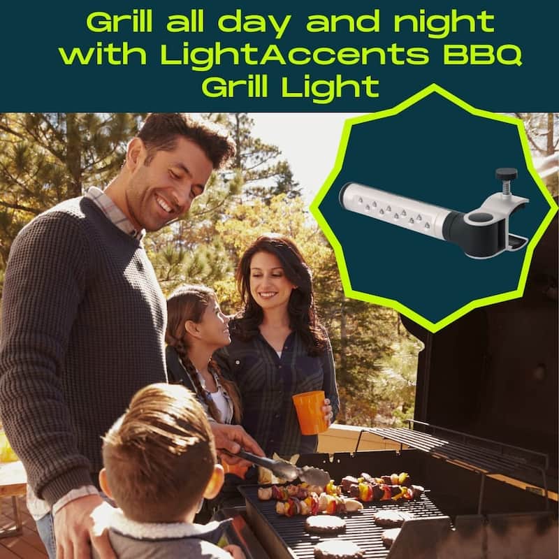 LIGHTACCENTS Barbecue Grill Light, Battery Operated LED BBQ Grill Light, Aluminum Clamp, Adjustable 180 Degrees, 10 LED