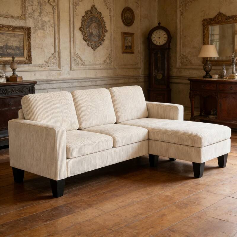 72.8" Modern L-Shaped Corduroy Sectional Sofa - Cream White