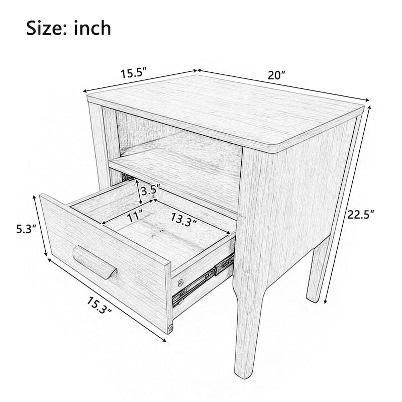 GDFStudio - Miri Mid-Century Modern Solid Bamboo Wood Nightstand with Drawer & Open Shelf, Softly Curved Edges Design