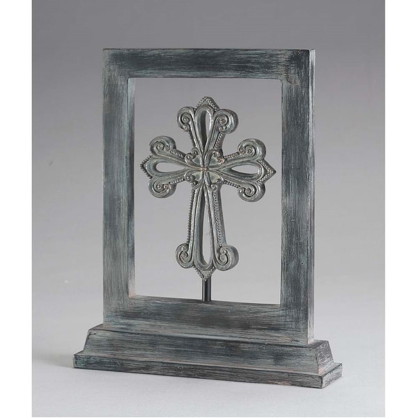 We Open Our Home Table Top Gray Resin Cross; 5" x 4" - other-frame-size