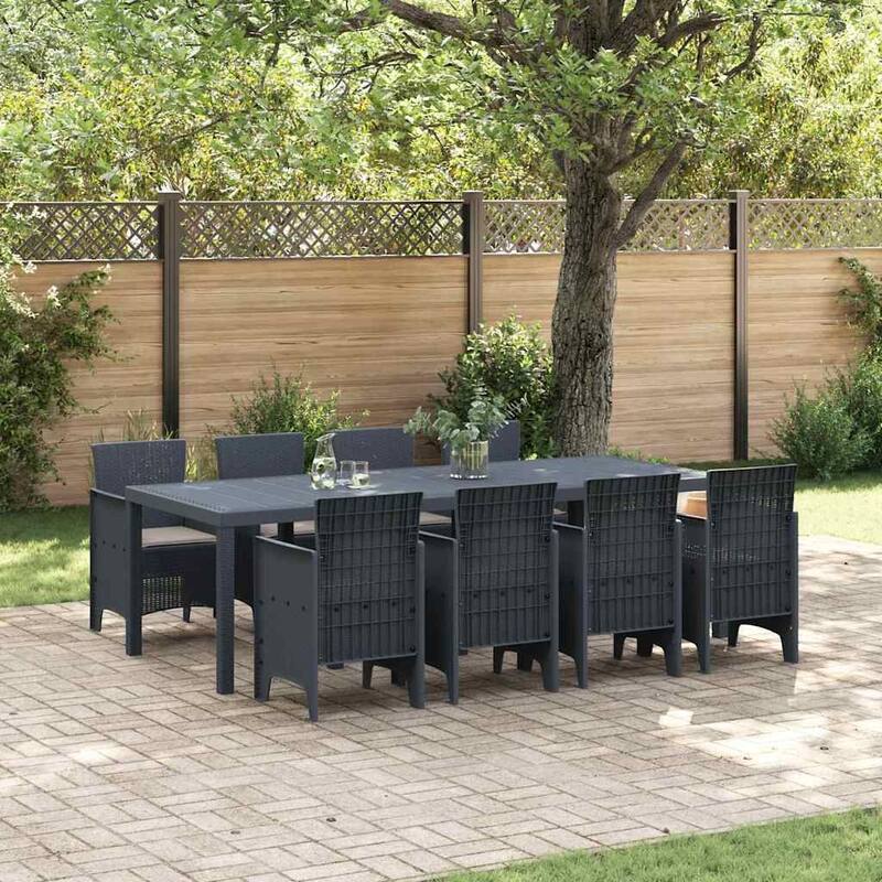 vidaXL Garden Dining Set 9/11 pcs Anthracite/Brown Polt rattan - 250 x 100 x 73 cm - Anthracite/ Taupe/ 8 seater