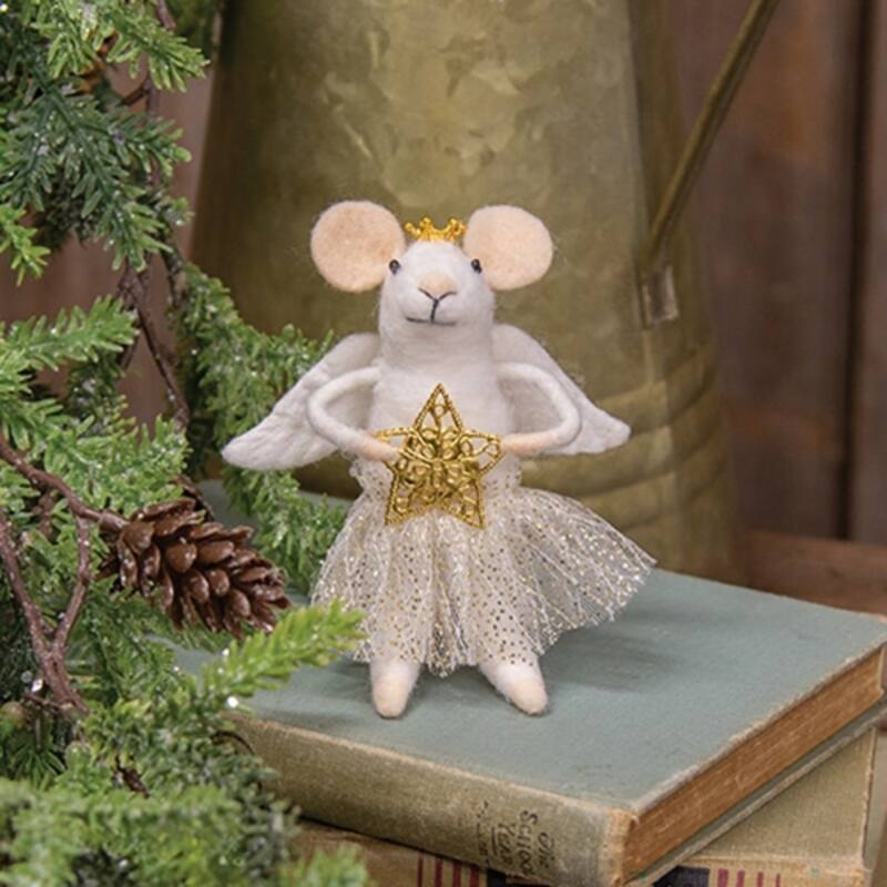Christmas Angel Mouse Felt Ornament with Crown & Wings - 5" x 3.75"