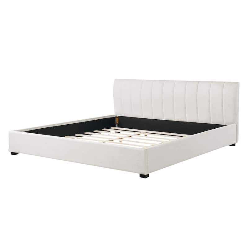 Christopher Knight Home - Serena Modern Linen Upholstered Bed Frame with Thick Headboard and Wooden Legs