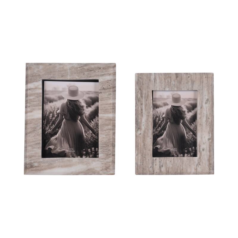 Sagebrook Home Curved Marble Photo Frame, Mocha, Rectangle