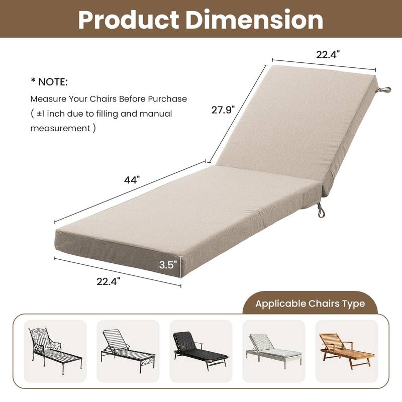 22.4 in W x 71.9 in L x 3.5 in Thickness Outdoor Chaise Lounge Replacement Cushion