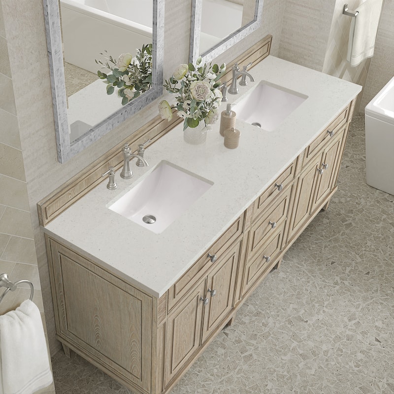 James Martin Vanities Lorelai 72" Double Vanity, Whitewashed Oak - Lime Delight