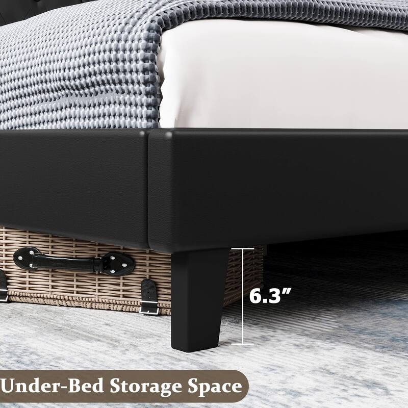 Upholstered Bed Frame with Adjustable Headboard