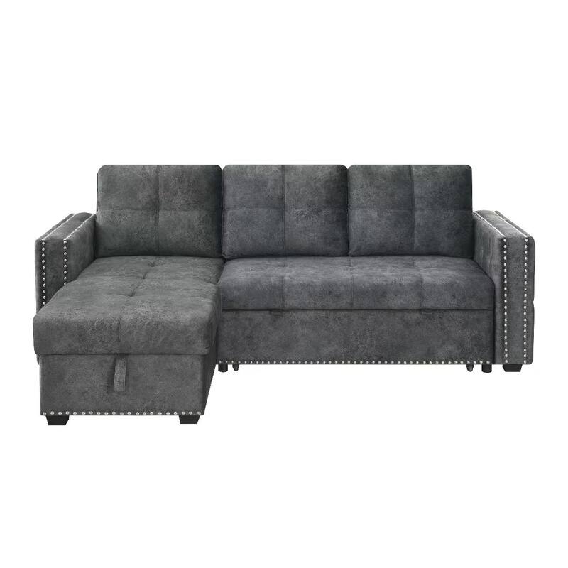 Morden Fort Reversible L-Shaped Sofa Bed with Storage - Velvet Upholstery, Button Tufting, and Nailhead Trim