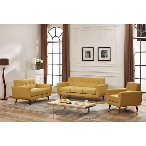 Grace Mid-Century Tufted Upholstered Rainbeau Living Room Sofa, Loveseat, and Chair 3-piece Set