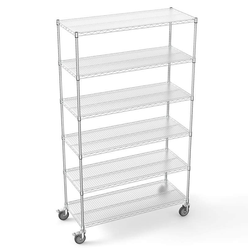 6 Tier Iron+Plastic Wire Shelving Unit; Heavy Duty, NSF Height Adjustable with Wheels - 204882