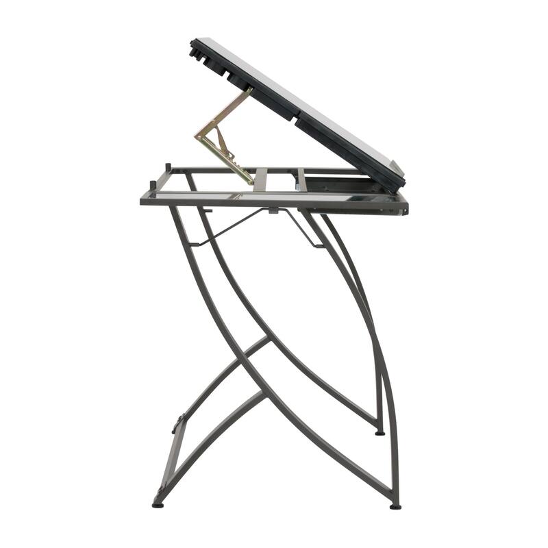 Studio Designs Futura Luxe Black Metal and Glass Crafting Table with Built-In Storage
