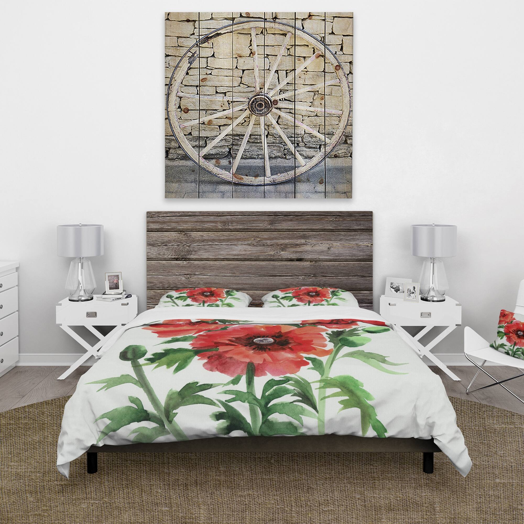 Designart 'Vintage Red Poppies II' Traditional Duvet Cover Set Bed