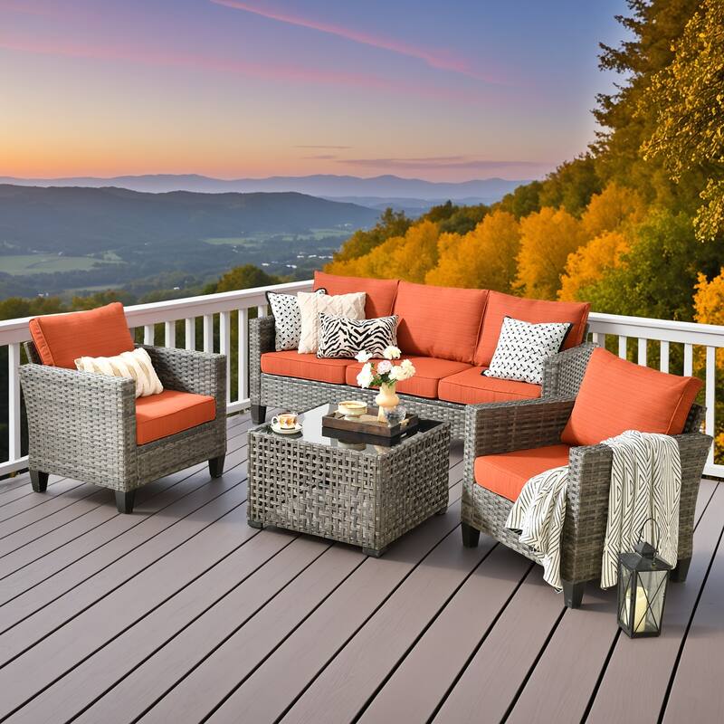XIZZI Outdoor Wicker Patio Furniture Conversation Set - Red/Orange