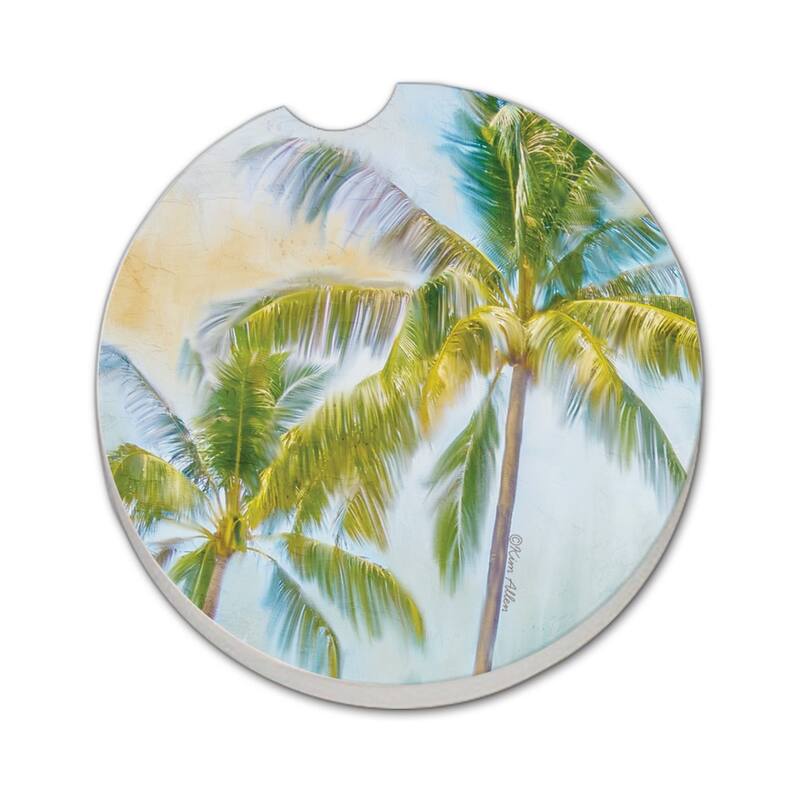 Sunset Palms 2 Pack Absorbent Stone Coaster for Vehicle Cup Holder 2.6” Diameter Manufactured in The USA - Multi