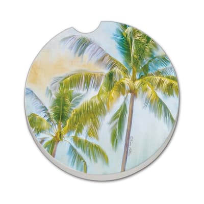 Sunset Palms 2 Pack Absorbent Stone Coaster for Vehicle Cup Holder 2.6” Diameter Manufactured in The USA