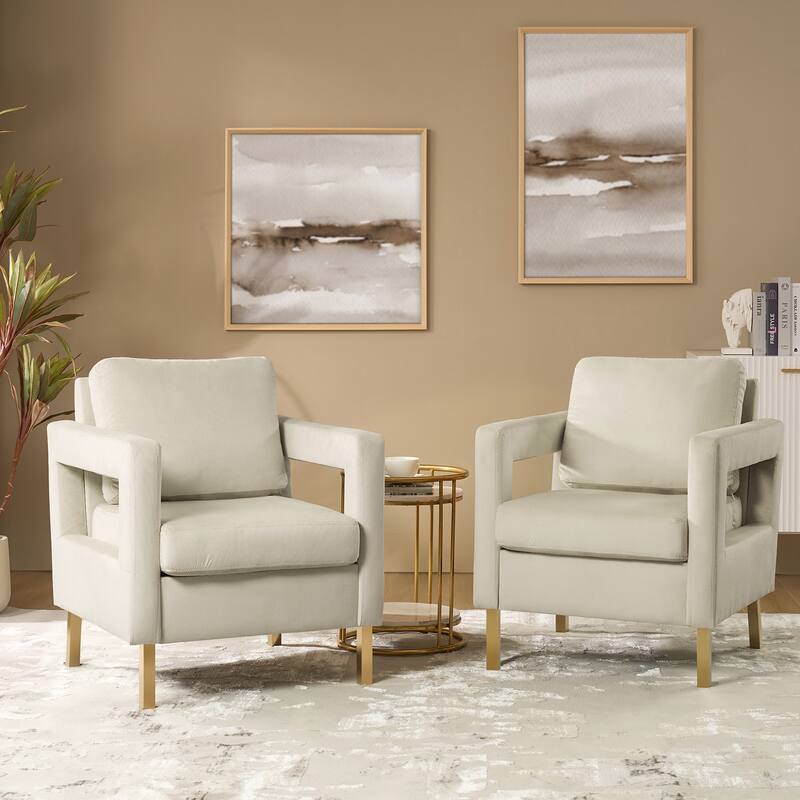 Valentina Modern Upholstered Accent Armchair with Gold Legs Set of 2 by HULALA HOME