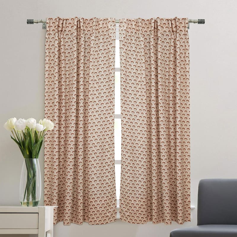 Fabdivine Block Print Curtain or Drape Decorative Home Accent Bed or Living Room - Juju Flower- Brown - 54" X 102"