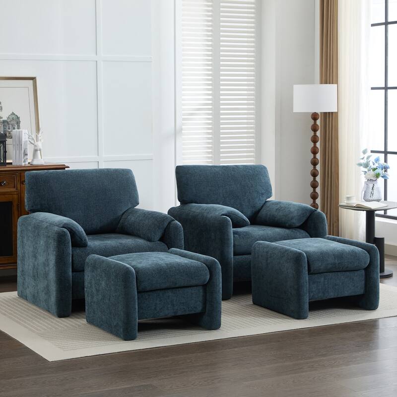 Chenille Single Sofa Chair & Ottoman Set