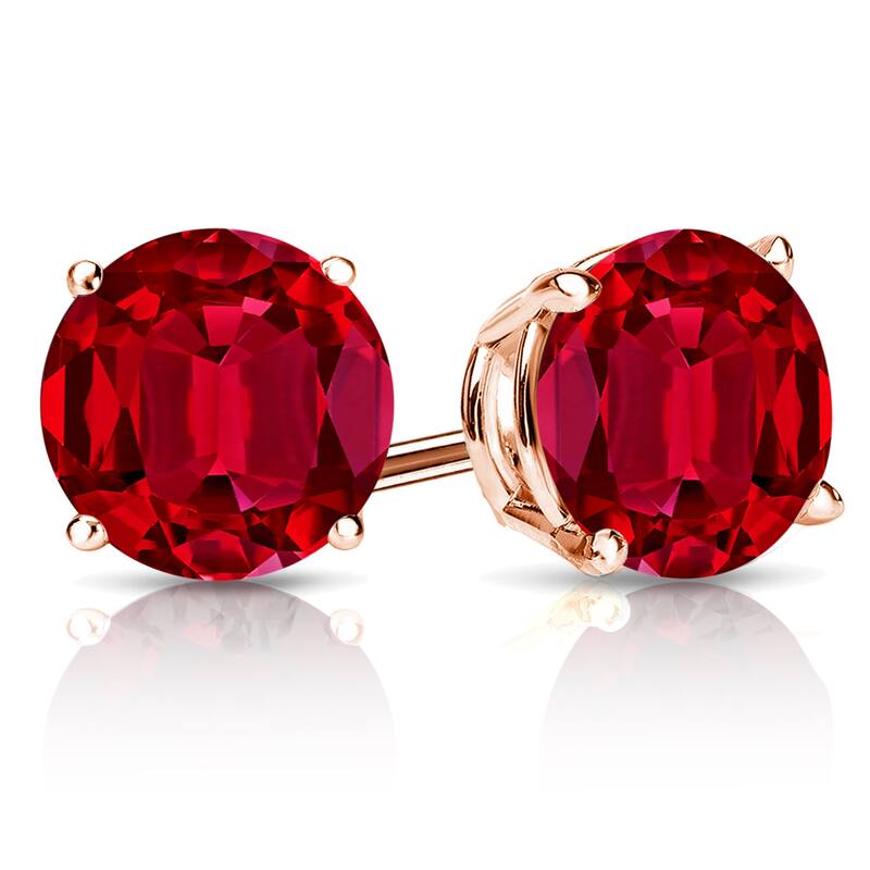 Auriya 14k Gold Lab Grown Gemstone Ruby Stud Earrings Round 0.25 to 5.00 ct. tw. 4-Prong Basket Screw-Back