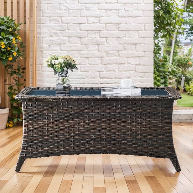 Elegant Wicker Outdoor Coffee Table with Storage