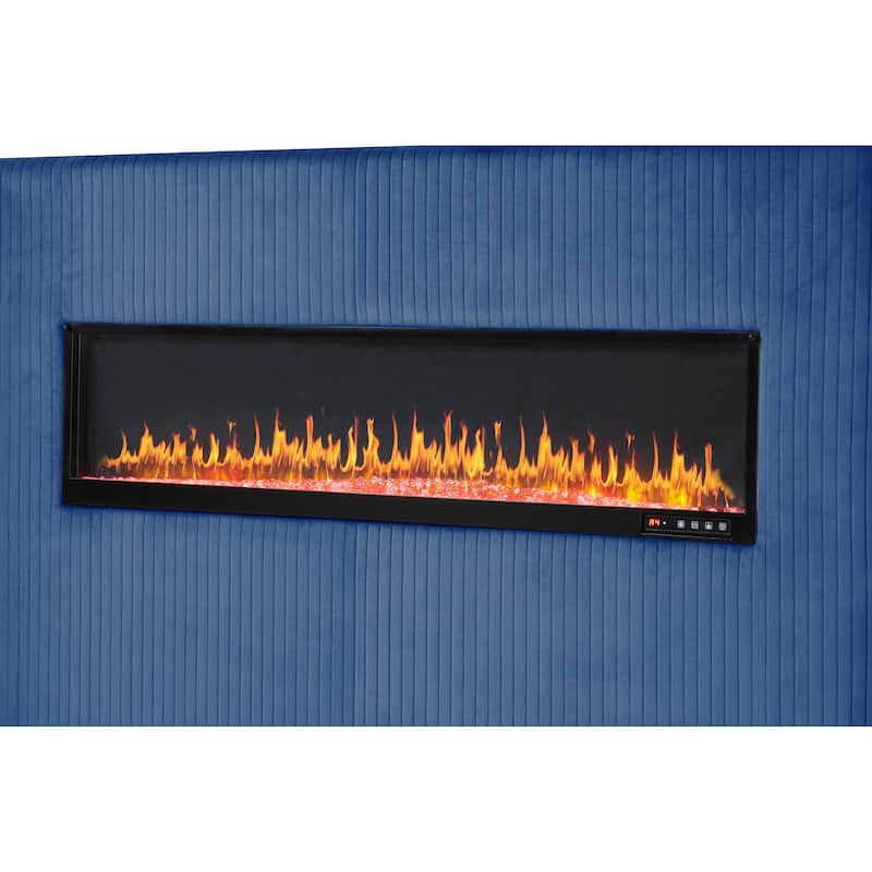 Lizelle Modern Style Queen/King Upholstered Bed with USB Ports, Fireplace Headboard & Made with Wood