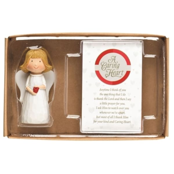 3" White and Red Religious Themed Angel Figurine with Blessing Card Gift Set - N/A