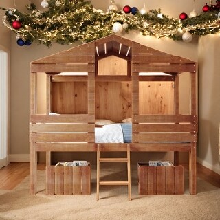 Twin Size Low Loft Wood House Bed with Two Drawers - Bed Bath & Beyond ...