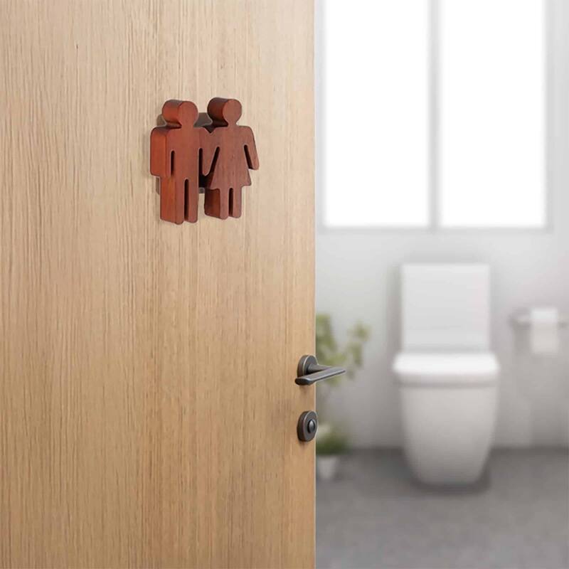 Wooden Restroom Door Sign - 4"L x 0.5"W x 4"H - Brown