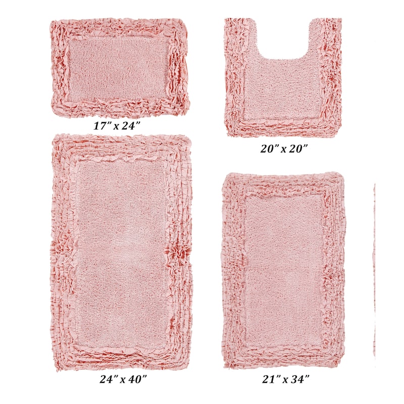Better Trends Shaggy Border Collection Bathroom Rug -100% Cotton Tufted, Non-Skid Spray Latex Backing, Machine Washable Bath Mat - 4 Piece Set 17"x24" | 20"x20" | 21"x34" | 24"x40" - Pink