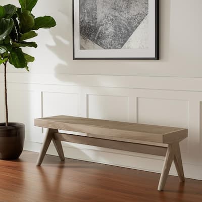 HomeRoots 59" Brown Cane And Solid Wood Bench - 59.06 in. x 18.11 in. x 17.72 in.