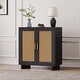preview thumbnail 2 of 26, Wood Accent Cabinet Sideboard Buffet with Rattan Doors Black