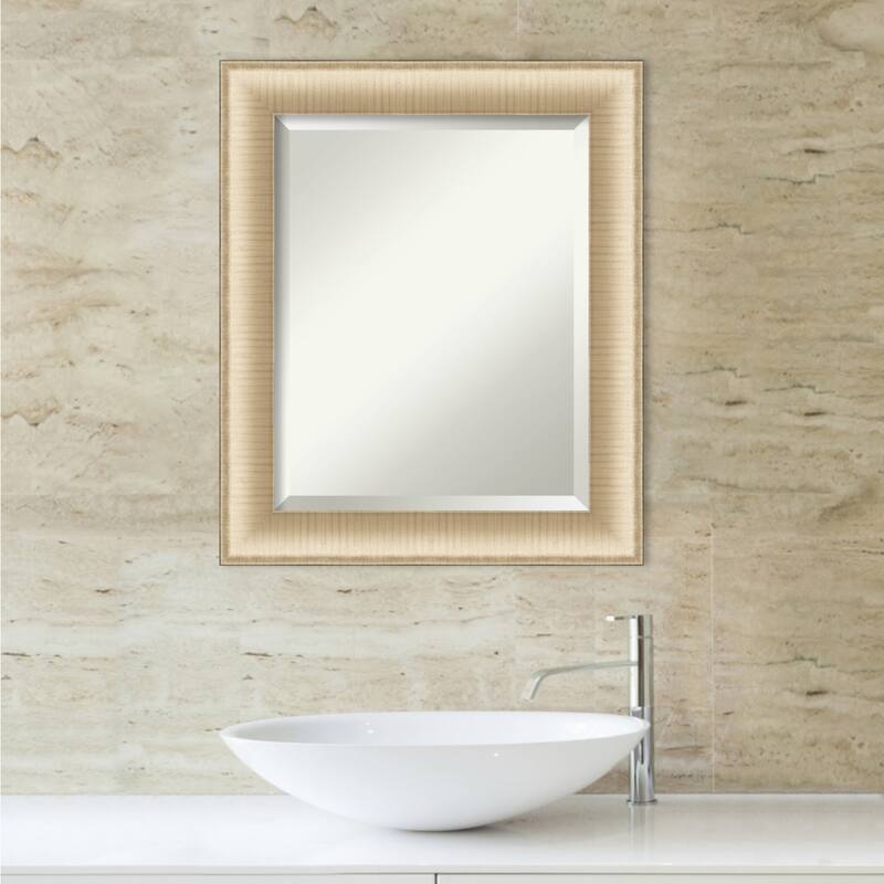 Beveled Bathroom Wall Mirror - Elegant Brushed Honey Frame
