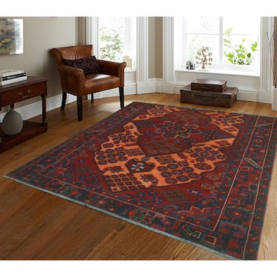 Vintage Distressed Darian Rust/Blue Rug - 4'5" x 4'10"