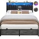 preview thumbnail 13 of 67, Upholstered Bed Frame with Storage Shelving, Platform Beds with Charge Station and LED Lights