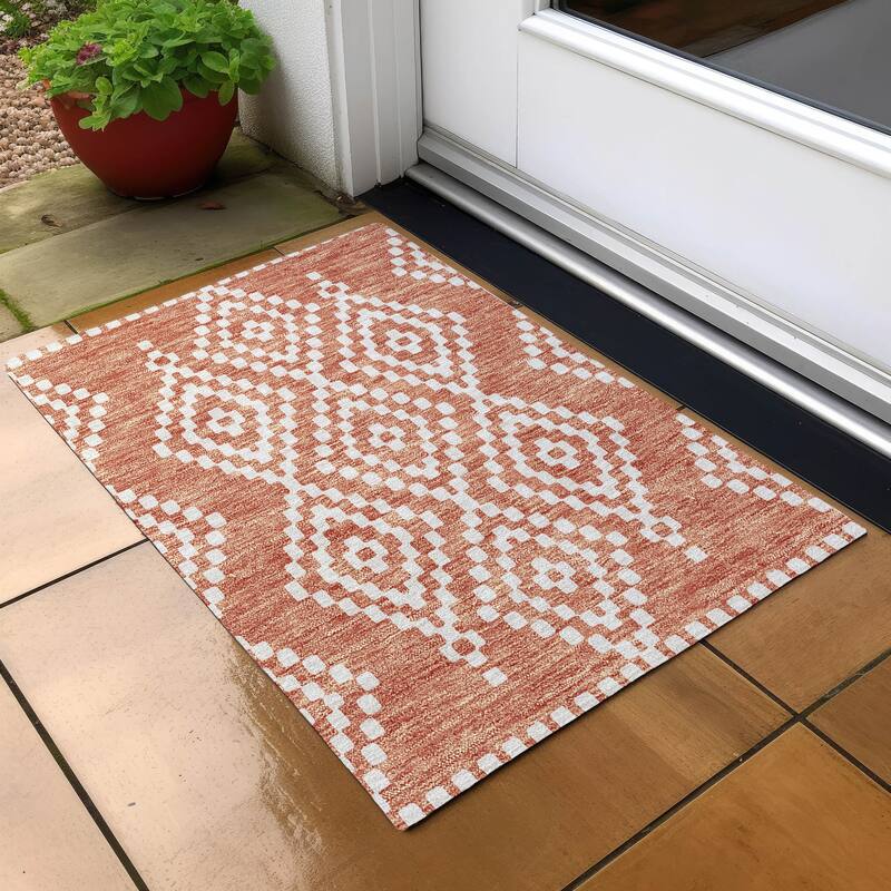Machine Washable Indoor/ Outdoor Chantille Boho Moroccan Rug - Salmon - 1'8" x 2'6"