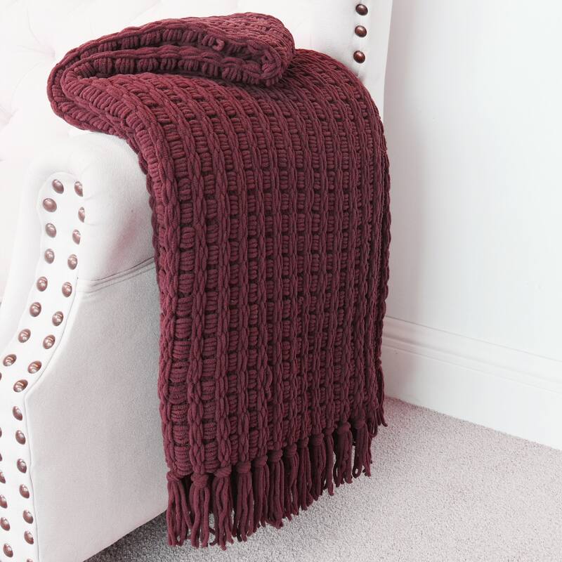 Space Yarn Solid Color Knitted Throw Blanket