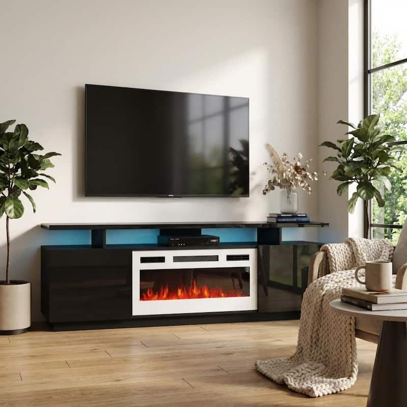 Meble Furniture Eva Modern 71" Electric Fireplace TV Stand with LED Lighting for up to 80" TVs