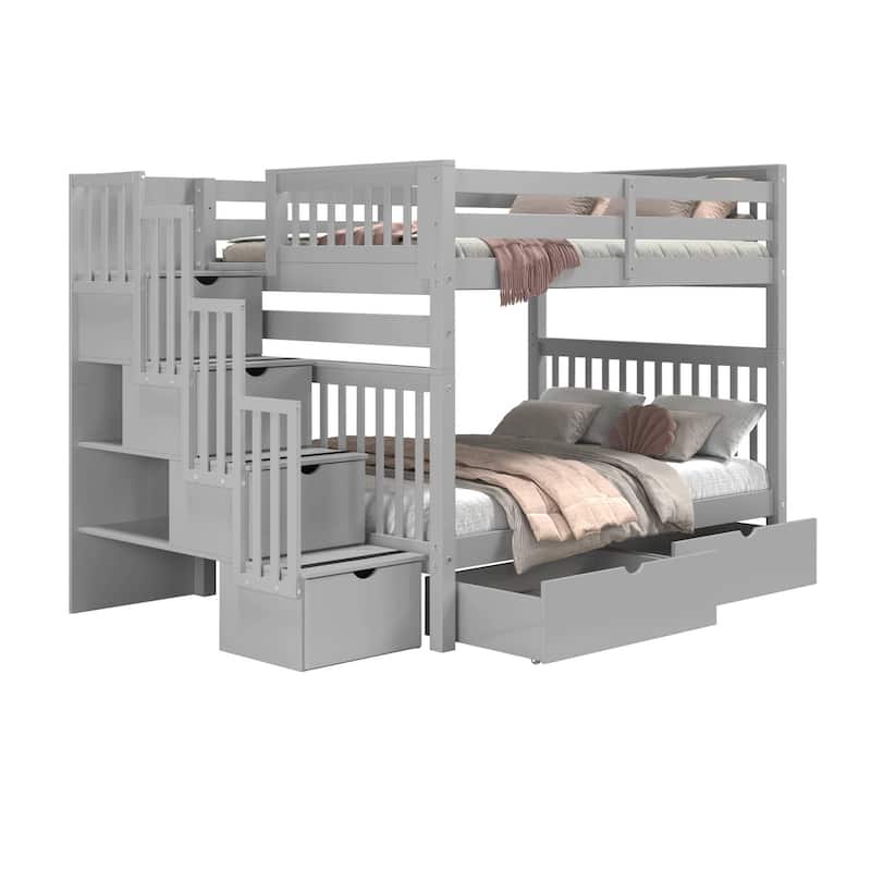 Taylor & Olive Trillium Full over Full Stairway Bunk Bed, 2 Drawers