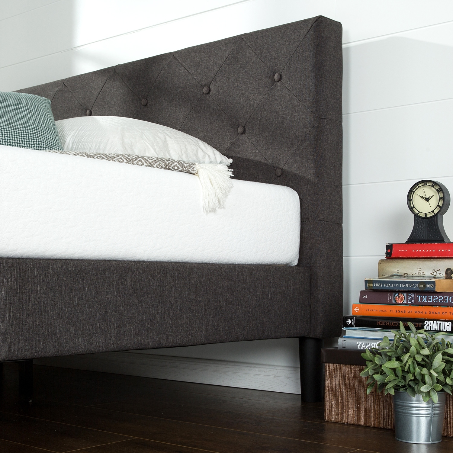 Priage By Zinus Dark Grey Upholstered Diamond Stitched Platform Bed Frame On Sale Overstock 13349669