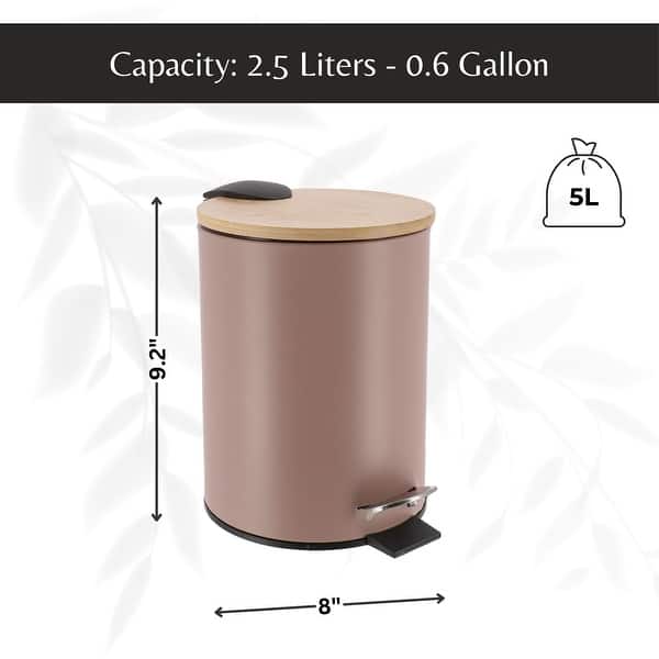 dimension image slide 8 of 9, Stylish Trash Can with Bamboo Lid and Pedal, 2.5L Capacity - 9.2" H x 8" L x 8" W