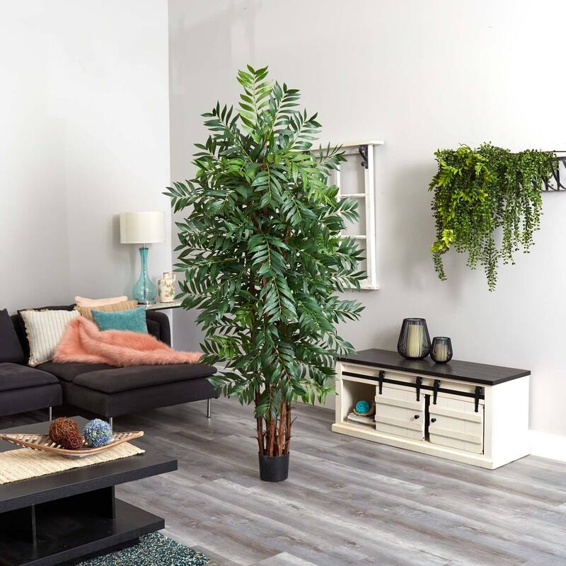 7Ft Artificial Bamboo Palm Tree - Hollywood Regency Silk Tree with Lush Green Leaves for Home Decor - 7ft.