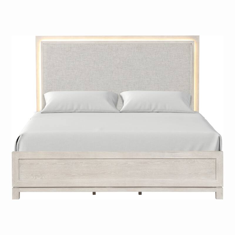Furniture of America Nansice 5-Piece Weathered Grey Wood Panel Bedroom Set with LED Headboard