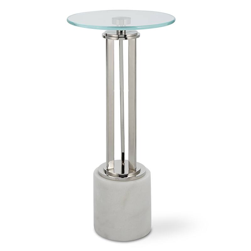 Copper Grove Silver Iron, Glass, and Solid Marble Round Accent Table