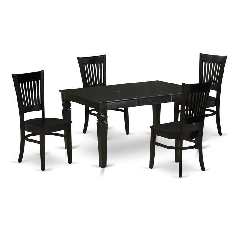 HomeStock 5-Piece Rectangle Black Finish Solid Wood Top Dining table with 4 Chairs with Butterfly Leaf Slat Back