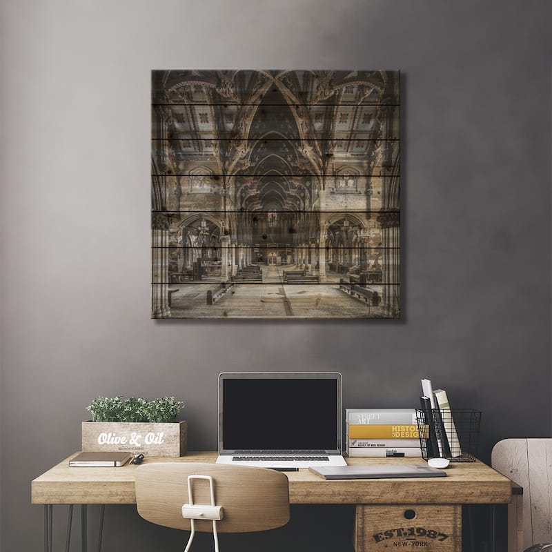 Gothic Church Print On Wood by Simon Yeung - Multi-Color