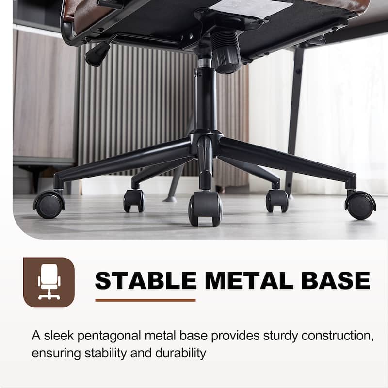 Ergonomic Office Chair Full-Grain Leather with Lumbar Support