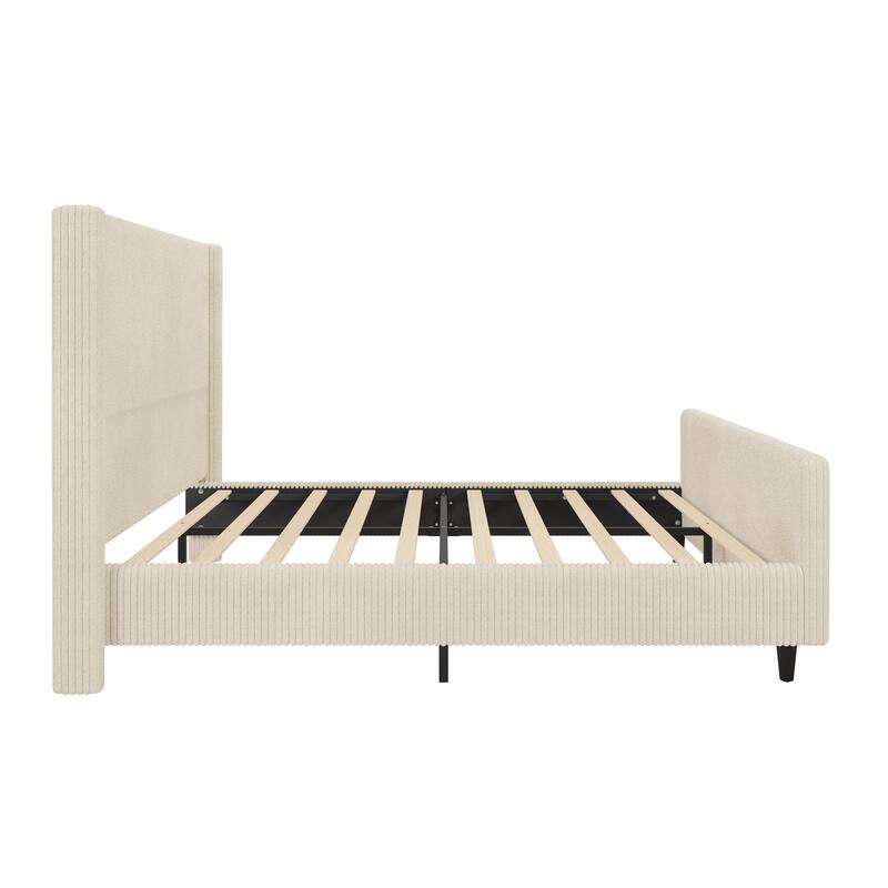 50.7" High Headboard Corduroy Bed Frame with Vertical Stripe Wingback & High Footboard