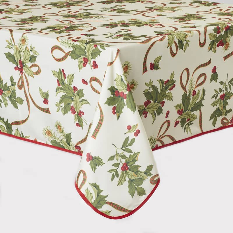 Violet Linen Holiday Seasonal Christmas Ribbons Tablecloth