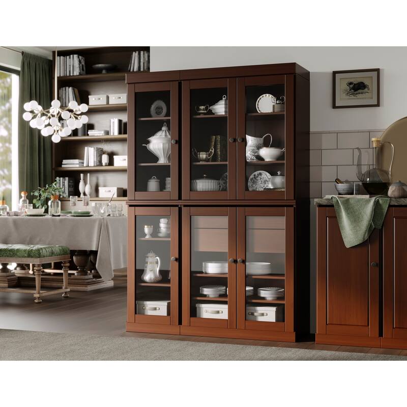 Palace Imports 100% Solid Wood 48.5" Pantry China Cabinet with Clear Glass Doors, 2-Drawers and Adjustable Shelves - Mocha